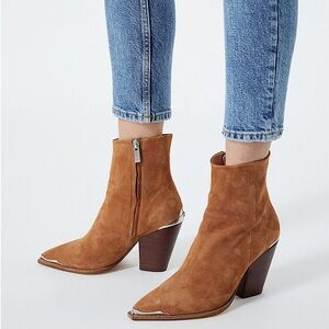 The Kooples Camel Suede Leather Heeled Ankle Boots With Silver Detail - NWT!
